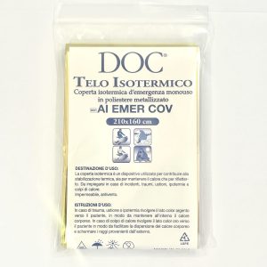 COPERTA ISOTERMICA D'EMERGENZA MONOUSO IN POLIESTERE METALLIZZATO